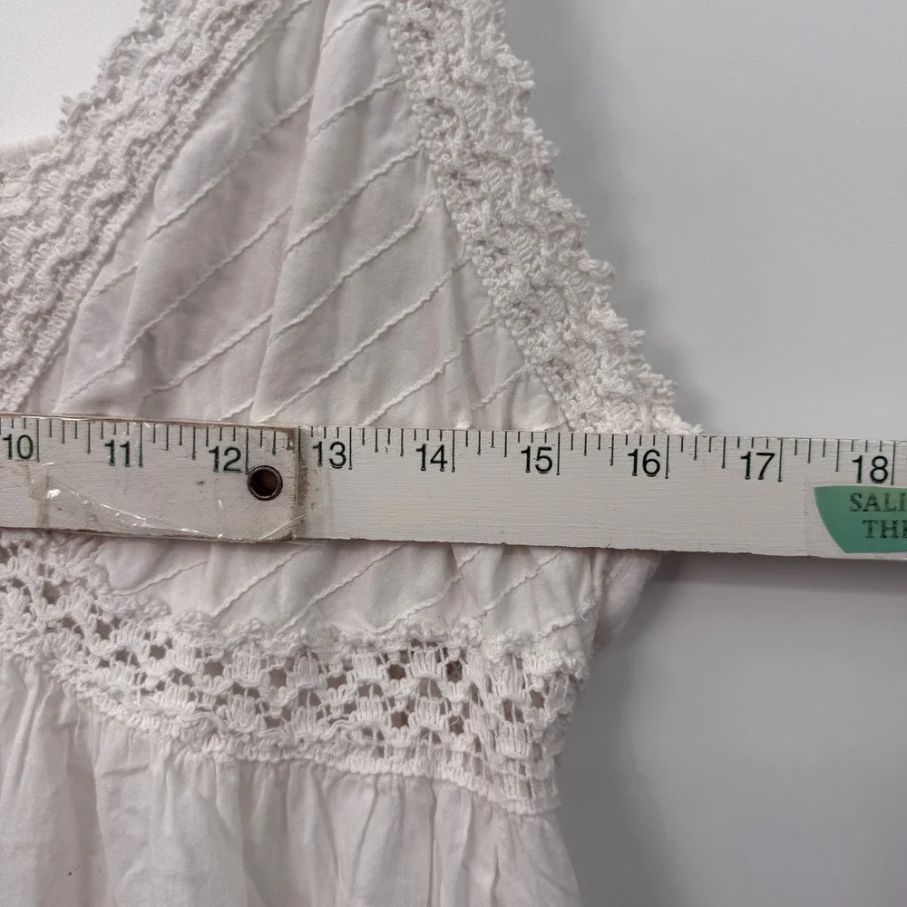 Y2K Vintage White Tiered Crochet Dress Juniors XL Cotton Flowy‎ Festival Boho